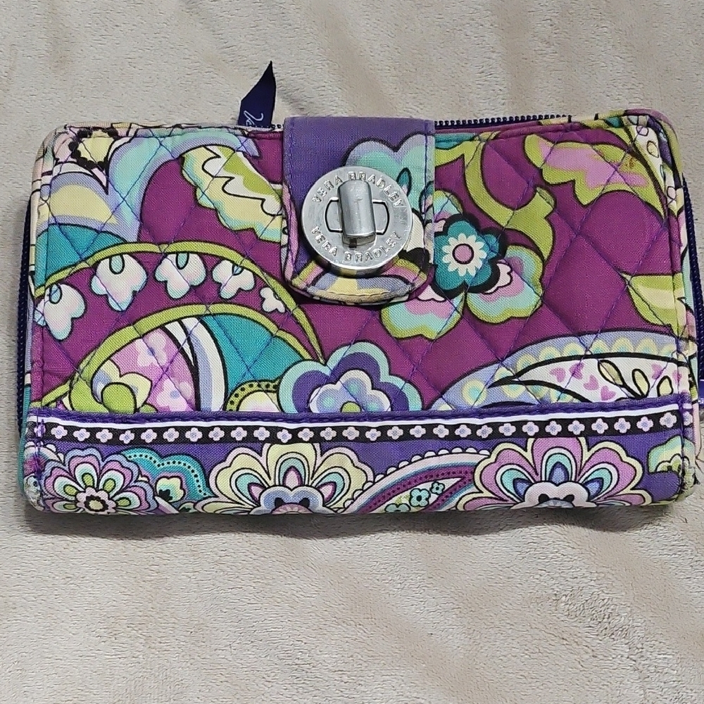 Vera Bradley Purple, Green and Teal Quilted Paisley Wallet